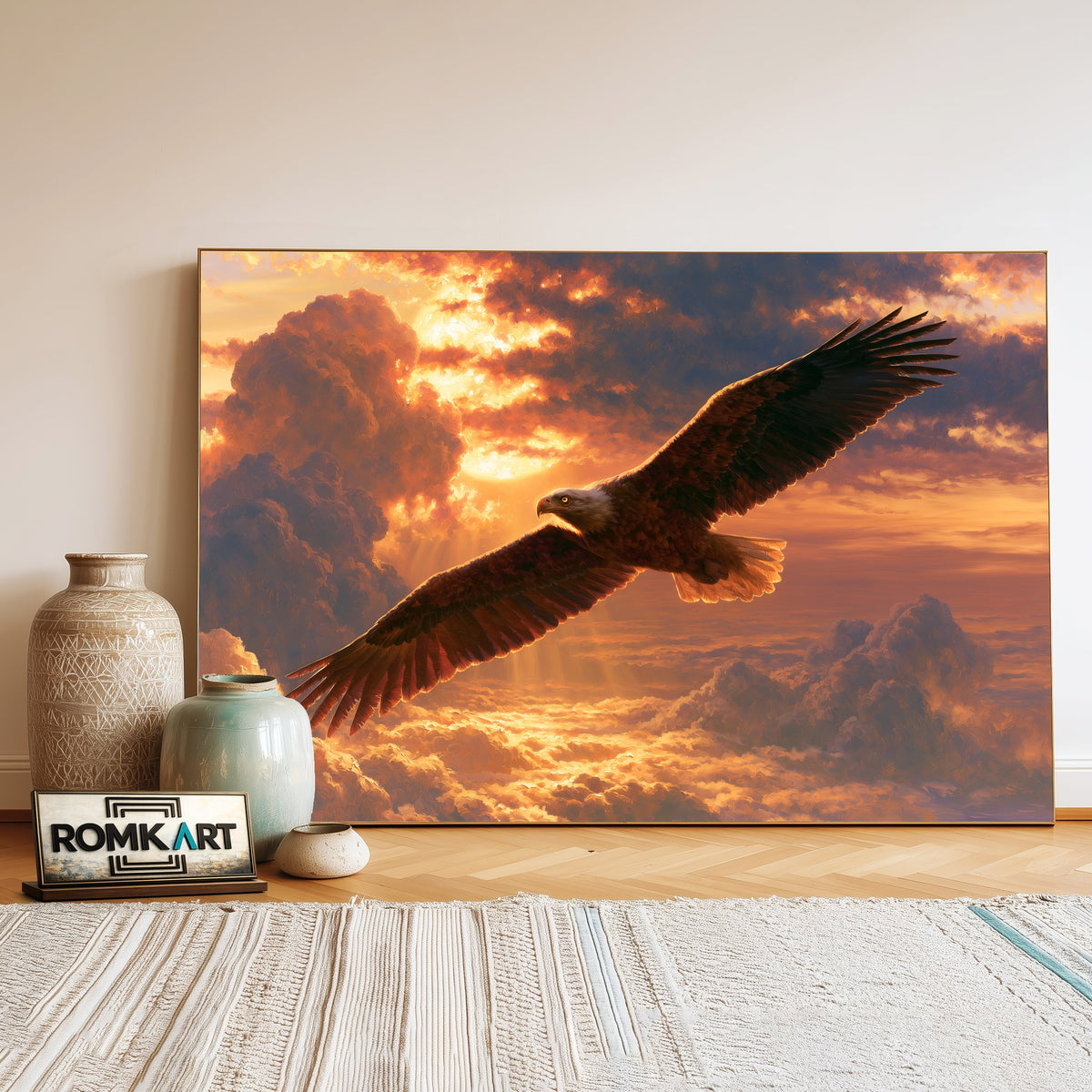 Bald Eagle In Mid Flight Oil Painting - image 3