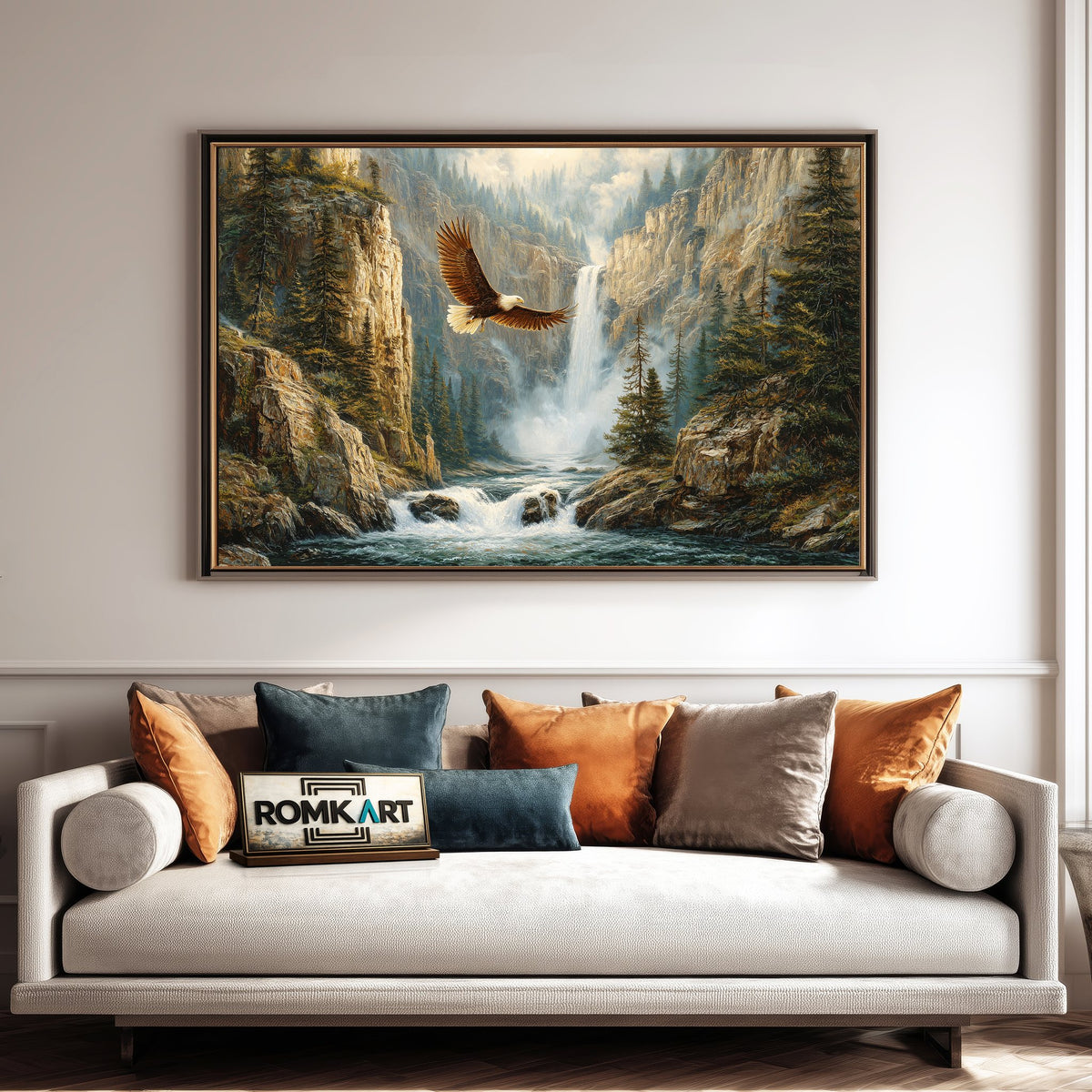 Bald Eagle Soaring Canyon Landscape Bird Oil Painting - image 4
