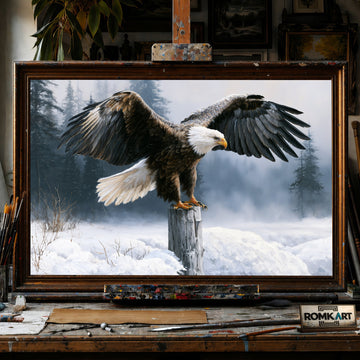 Bald Eagle Winter Wilderness - Hand-Painted Oil Painting - View 1