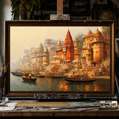 Banaras Ghats hand-painted oil painting on canvas