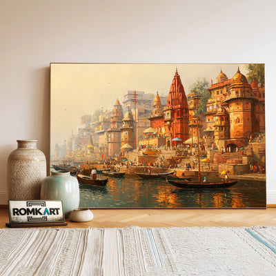 Banaras Ghats Indian Art Oil Painting - image 3
