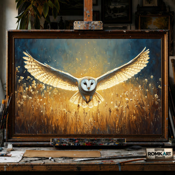 Barn Owl in Golden Field hand-painted oil painting on canvas