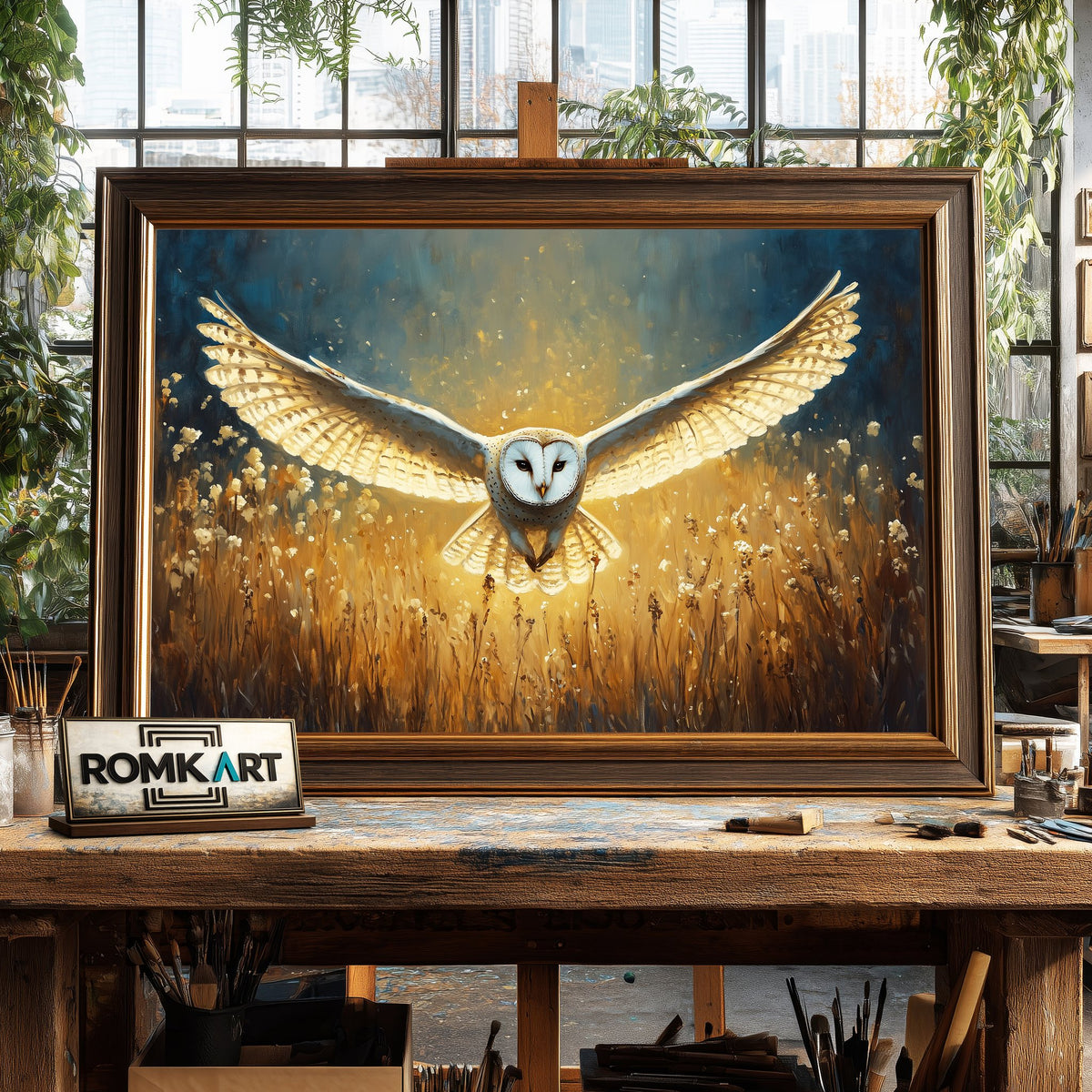 Barn Owl in Golden Field Bird Oil Painting - image 2