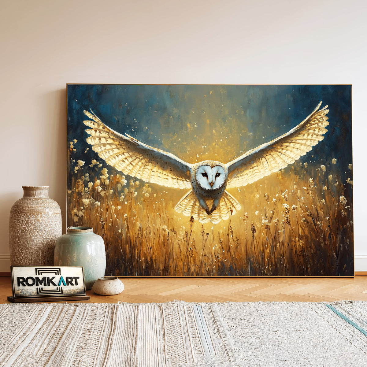 Barn Owl in Golden Field Bird Oil Painting - image 3