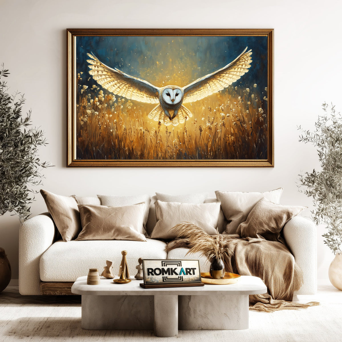 Barn Owl in Golden Field Bird Oil Painting - image 5