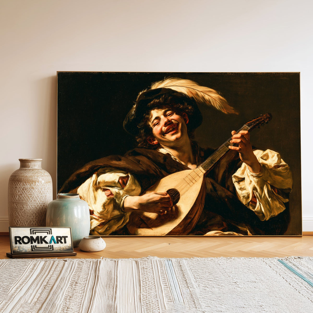 Baroque Young Male Lute Musician Oil Painting - image 3
