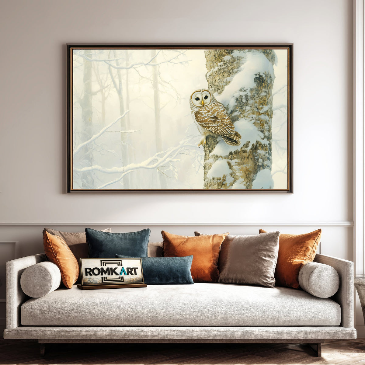 Barred Owl in Quiet Snow Forest Bird Oil Painting - image 4