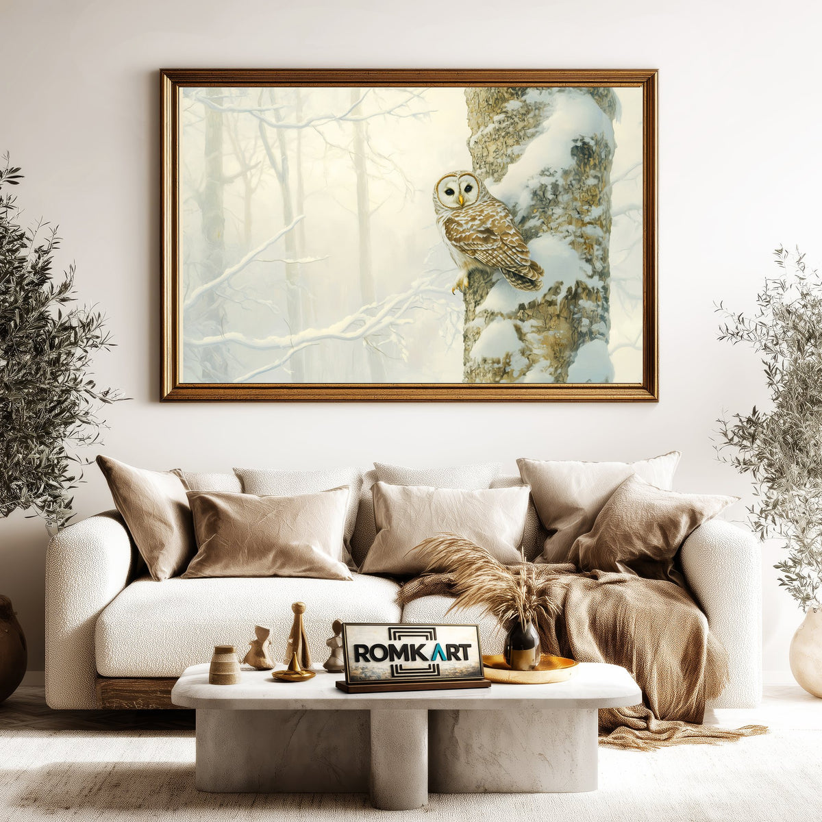 Barred Owl in Quiet Snow Forest Bird Oil Painting - image 5