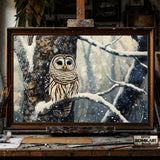 Barred Owl in Snow Forest hand-painted oil painting on canvas