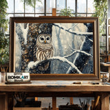 Barred Owl in Snow Forest Bird Oil Painting - image 2