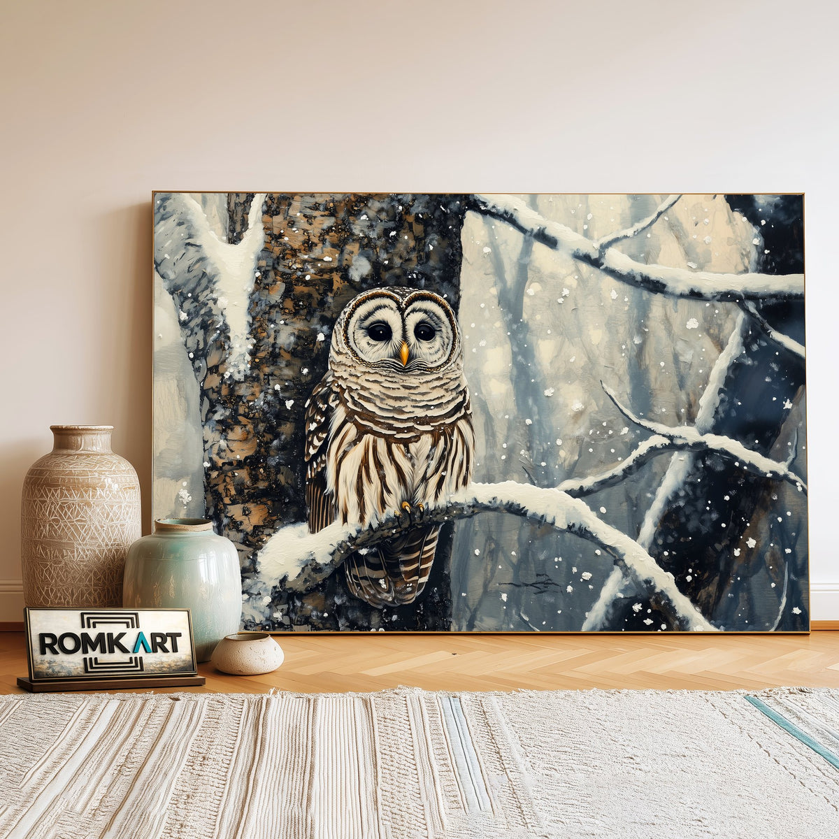 Barred Owl in Snow Forest Bird Oil Painting - image 3