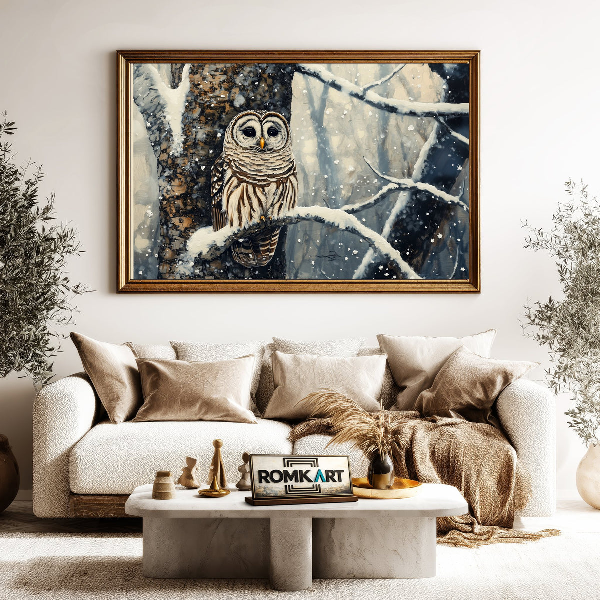 Barred Owl in Snow Forest Bird Oil Painting - image 5