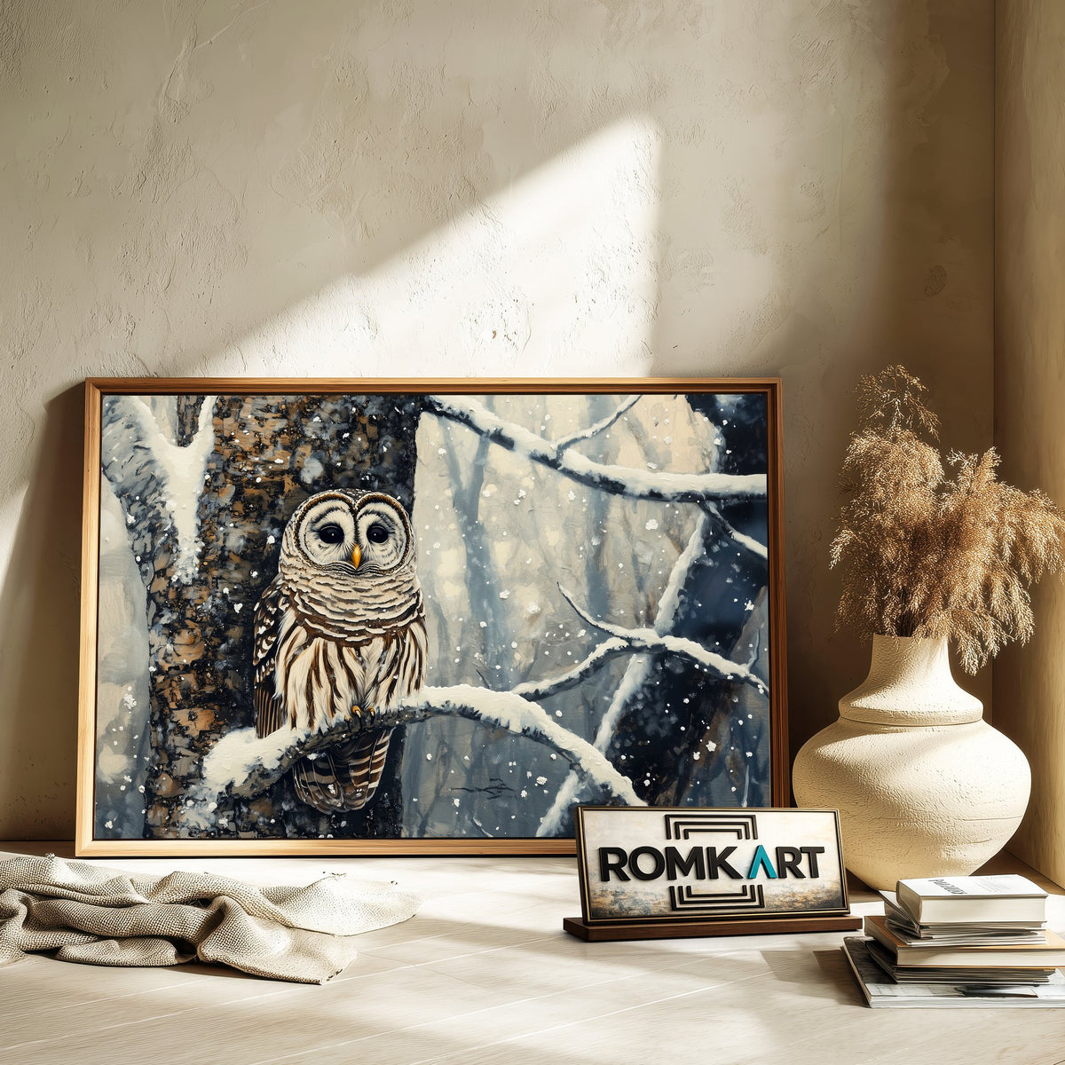 Barred Owl in Snow Forest Bird Oil Painting - image 6