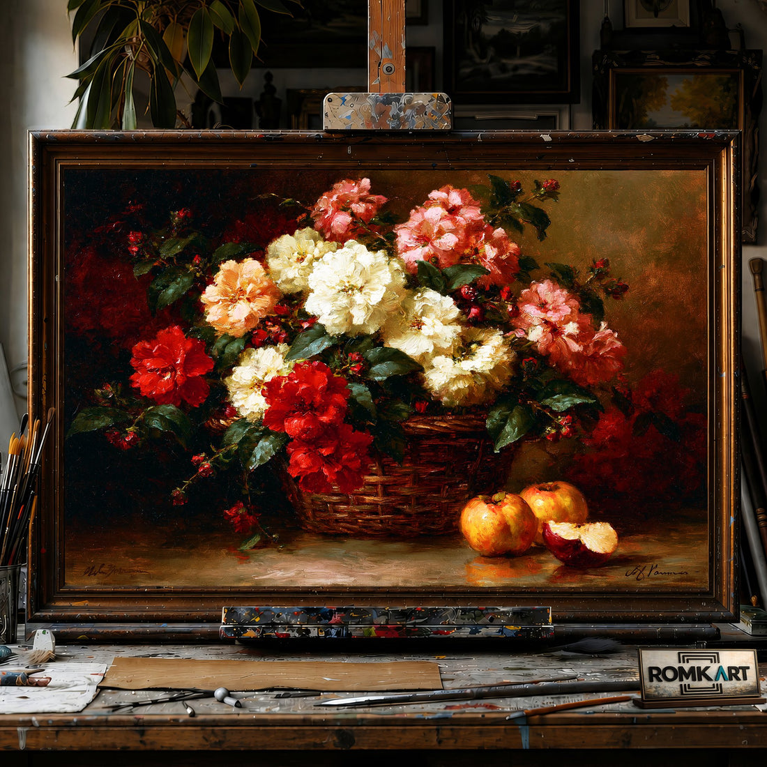 Basket Floral Still Life - Hand-Painted Oil Painting - View 1