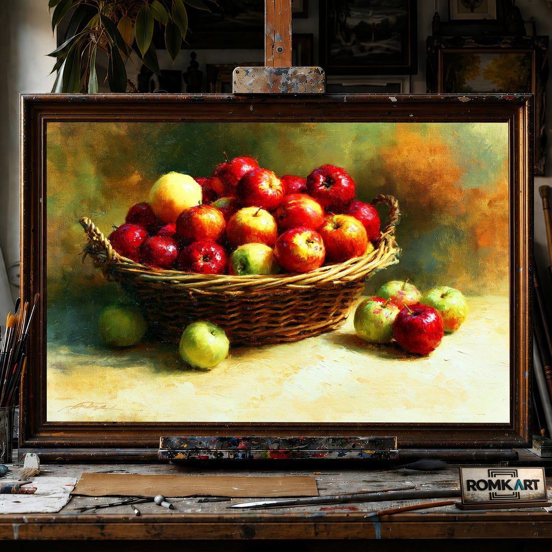 Basket of Apples Still Life - Hand-Painted Oil Painting - View 1