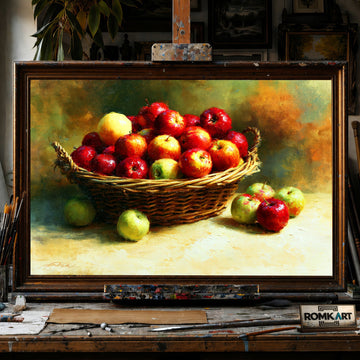 Basket of Apples Still Life - Hand-Painted Oil Painting - View 1