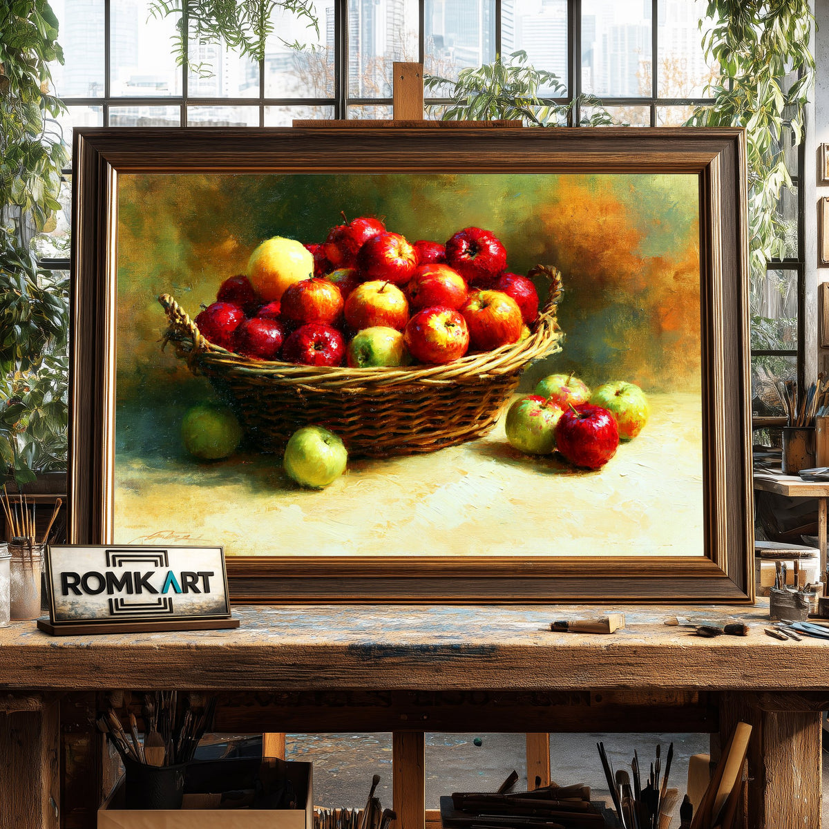 Basket Of Apples Still Life Oil Painting - image 2