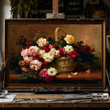 Basket of Roses on a Ledge - Hand-Painted Oil Painting - View 1