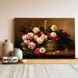 Basket Of Roses On A Ledge Oil Painting - image 3