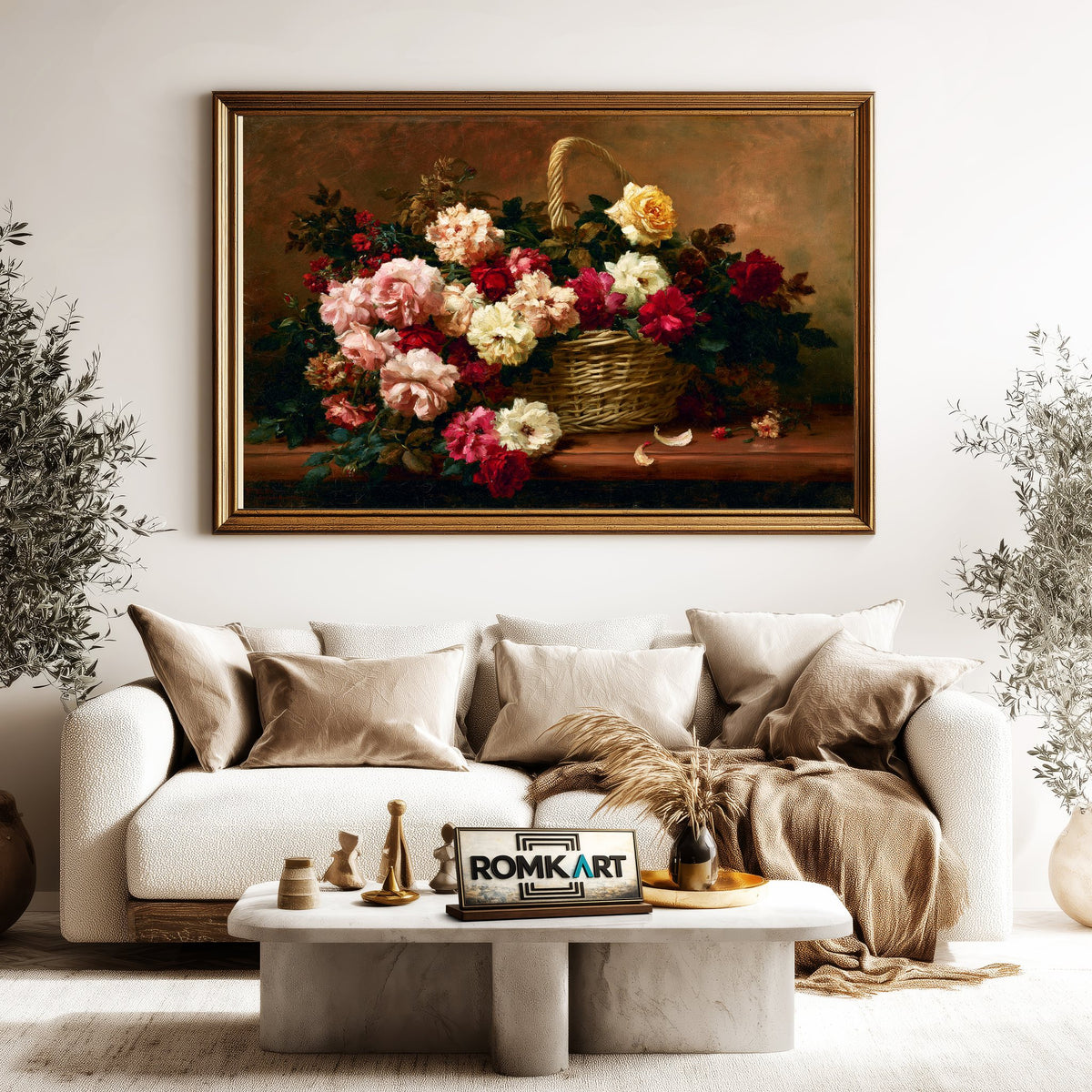 Basket Of Roses On A Ledge Oil Painting - image 5