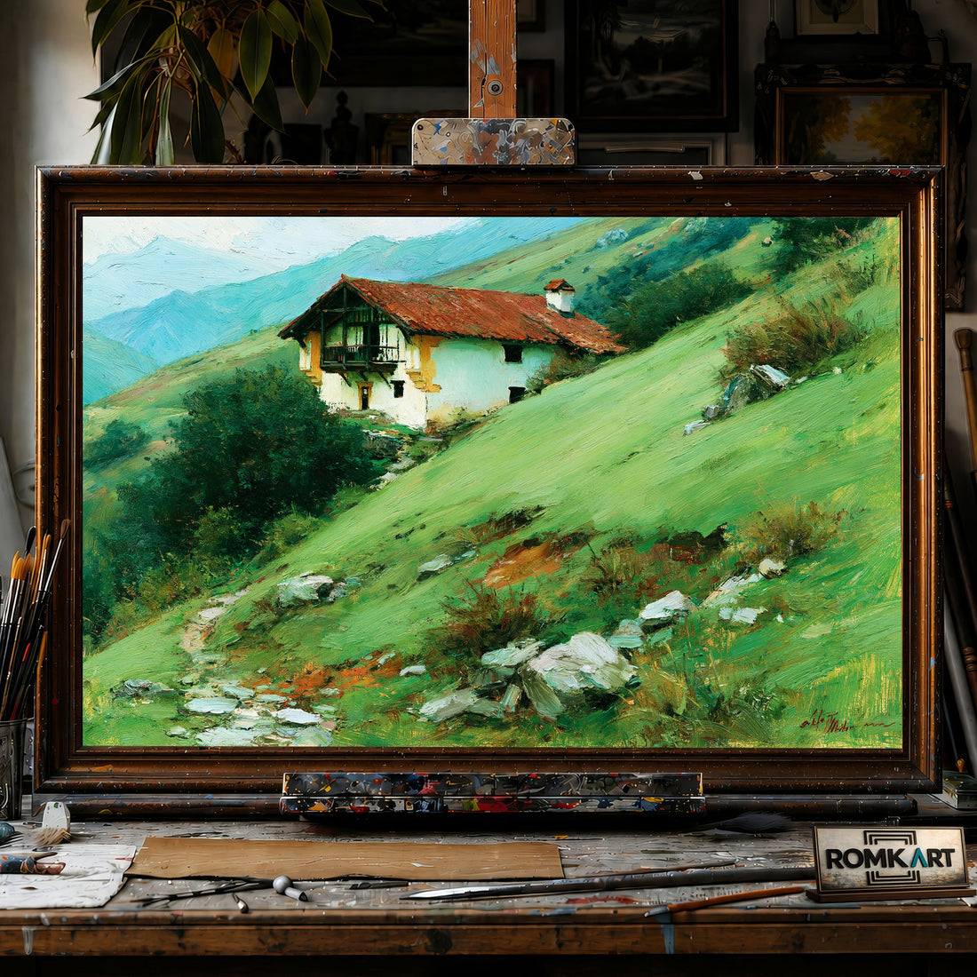 Basque House in the Hill - Hand-Painted Oil Painting - View 1