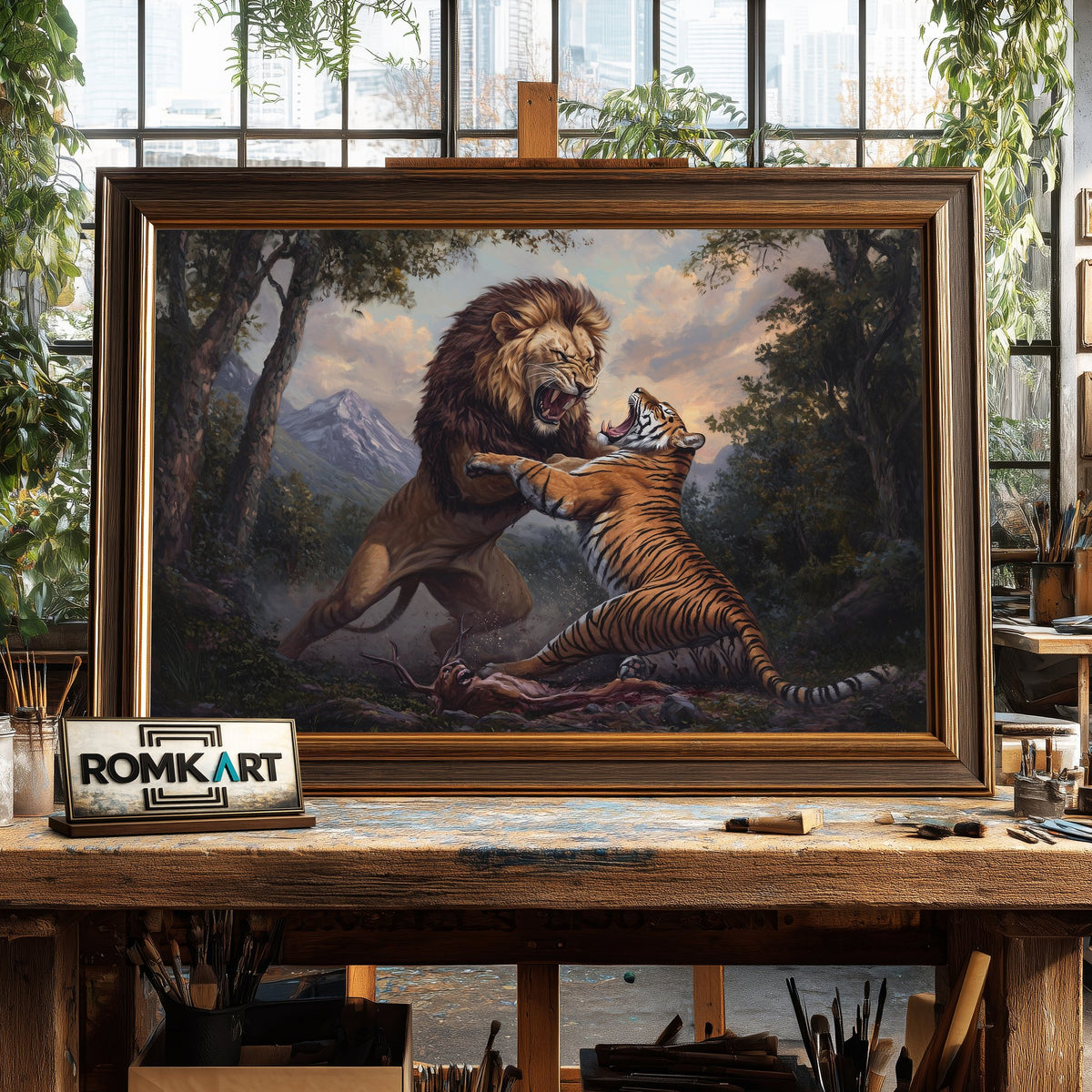 Battle of Lion and Tiger Historical Oil Painting - image 2