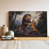 Battle of Lion and Tiger Historical Oil Painting - image 3