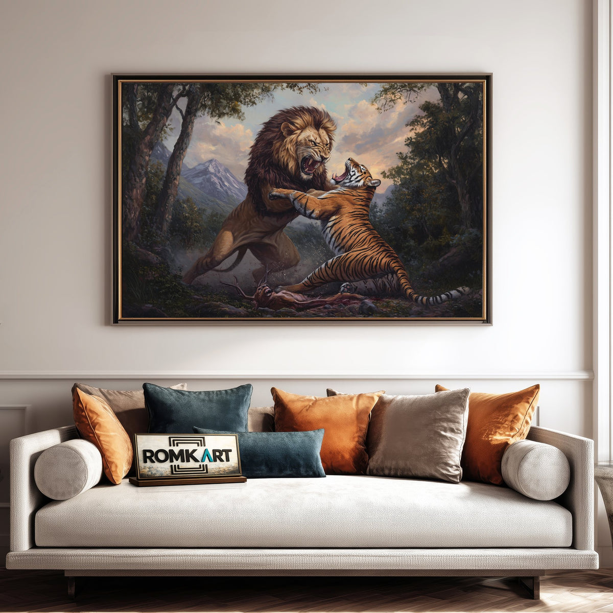 Battle of Lion and Tiger Historical Oil Painting - image 4