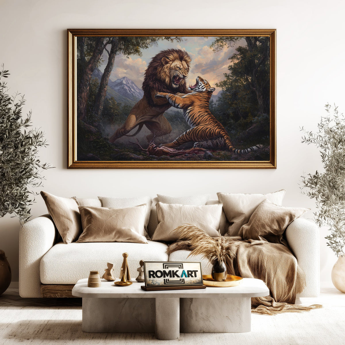 Battle of Lion and Tiger Historical Oil Painting - image 5