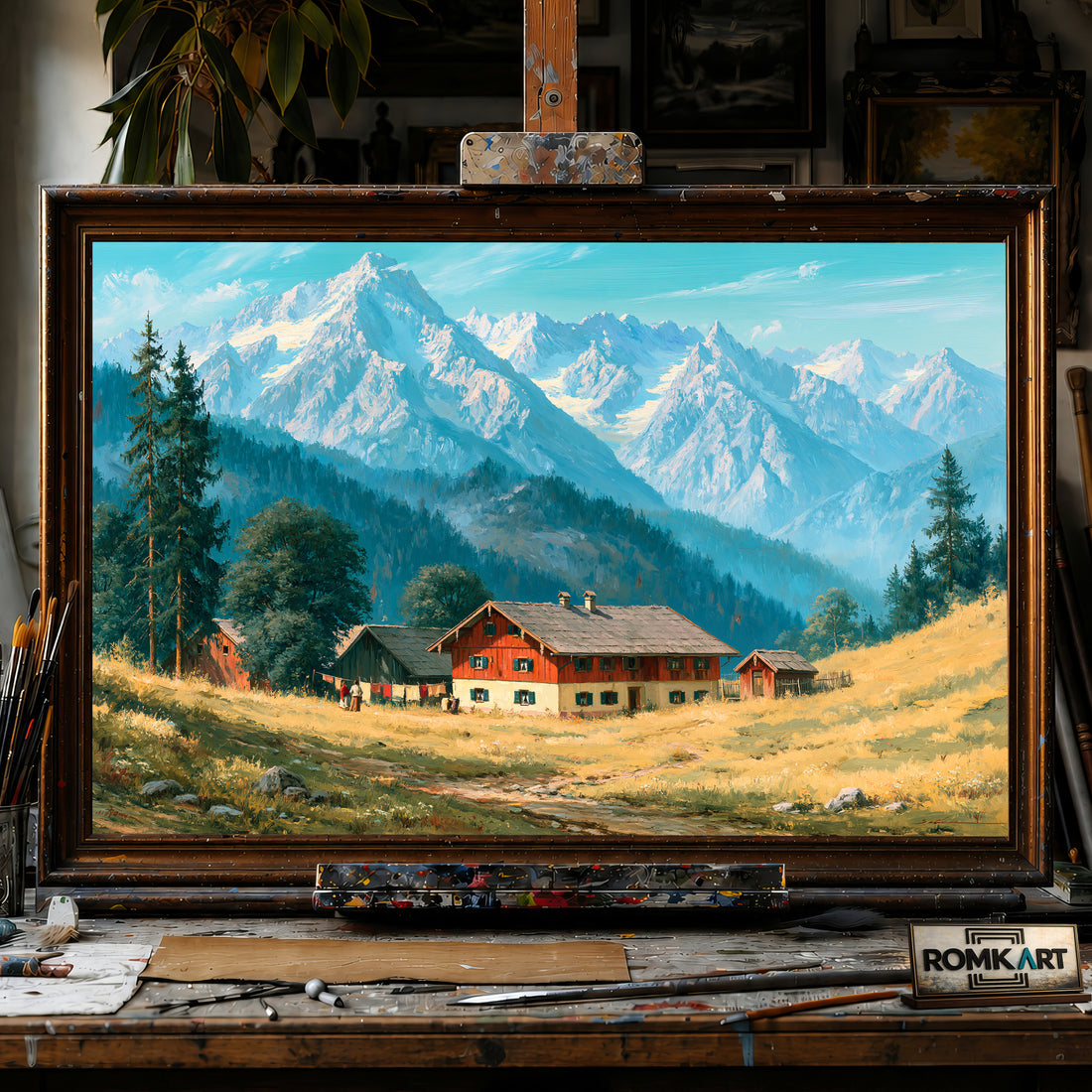 Bavarian Alpine Countryside hand-painted oil painting on canvas