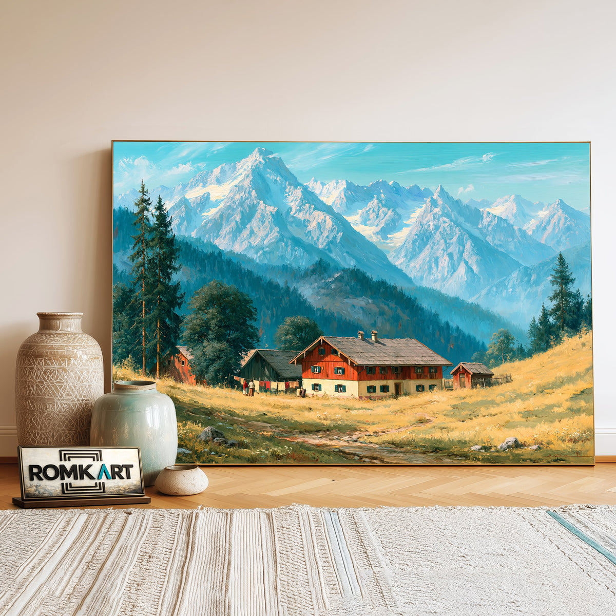 Bavarian Alpine Countryside Oil Painting - image 3
