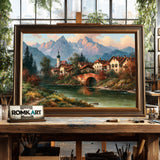 Bavarian Alpine Village Countryside Oil Painting - image 2