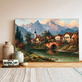 Bavarian Alpine Village Countryside Oil Painting - image 3