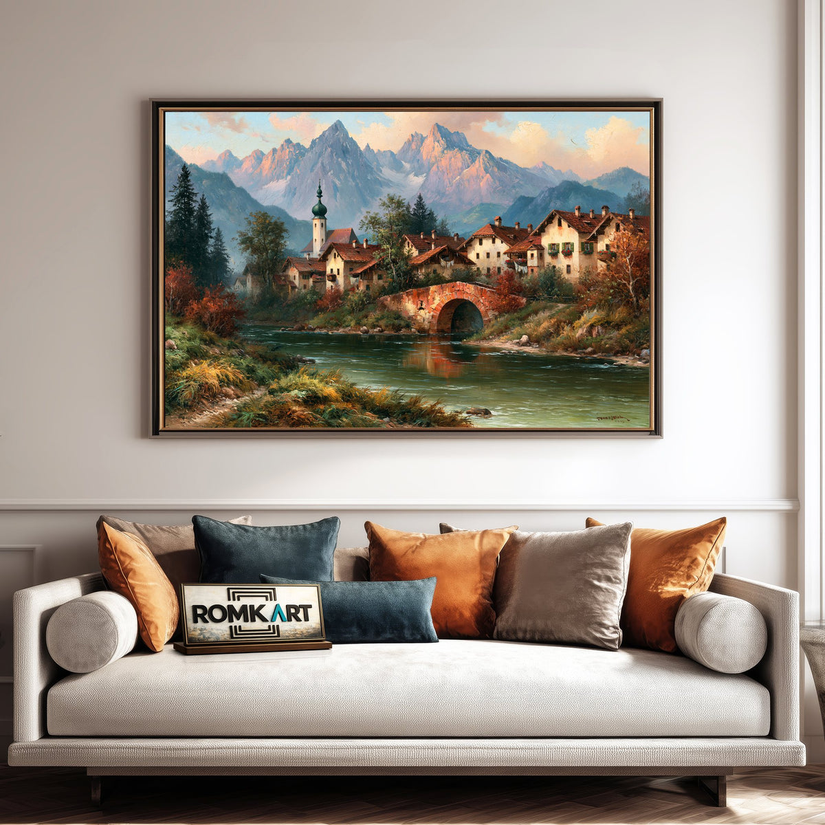 Bavarian Alpine Village Countryside Oil Painting - image 4