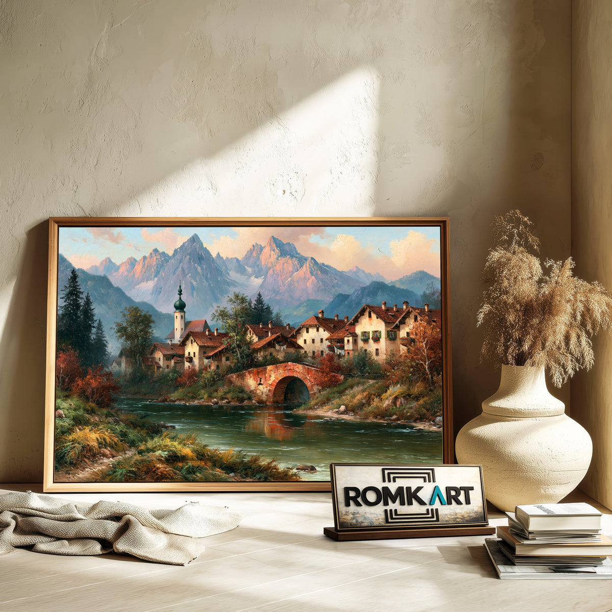 Bavarian Alpine Village Countryside Oil Painting - image 6