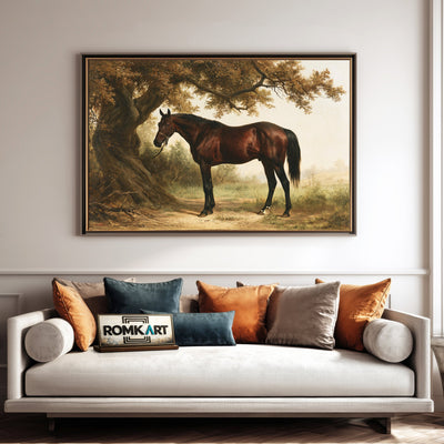 Bay Horse And Large Tree Oil Painting - image 4