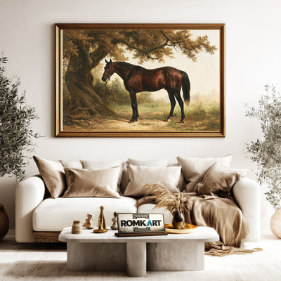 Bay Horse And Large Tree Oil Painting - image 5