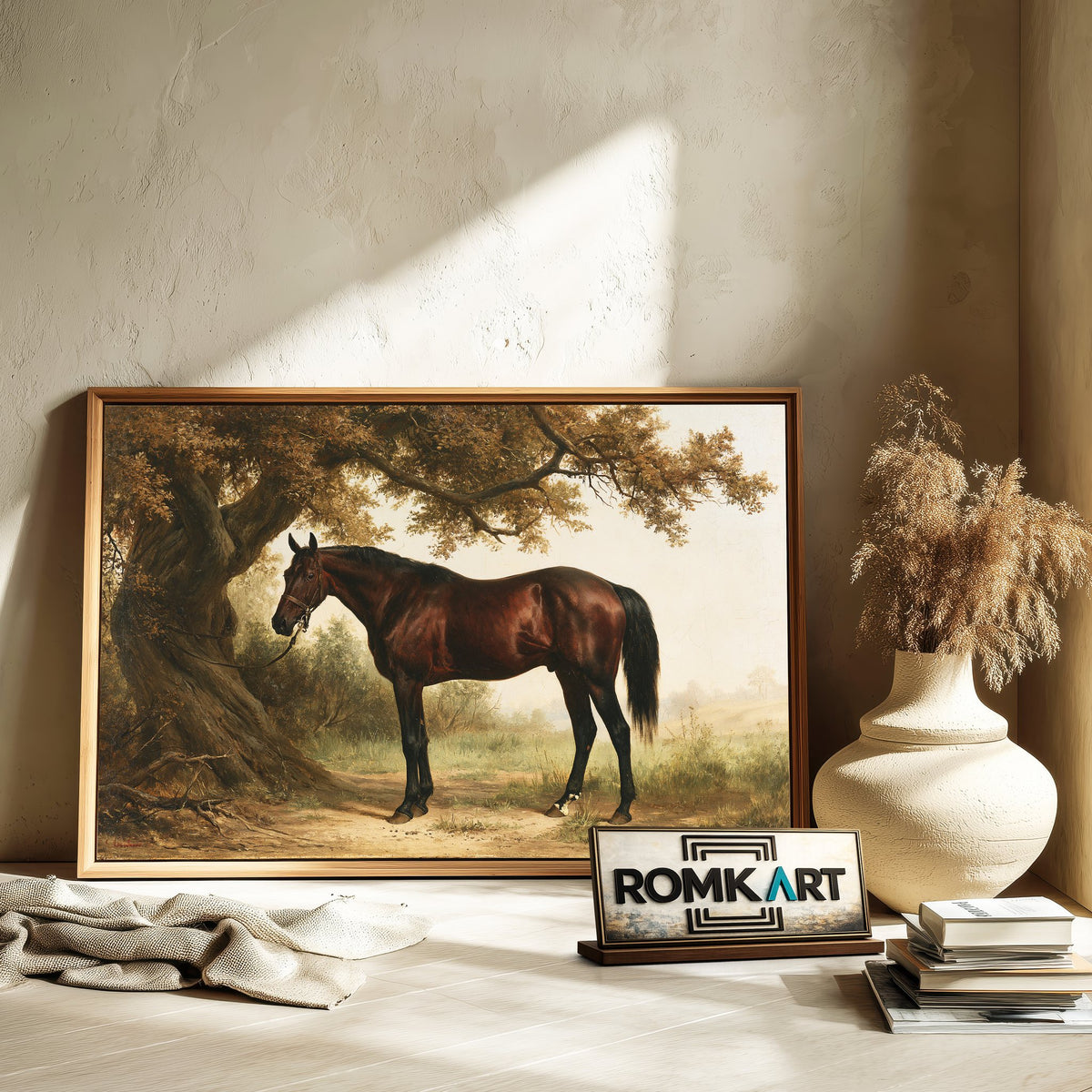 Bay Horse And Large Tree Oil Painting - image 6