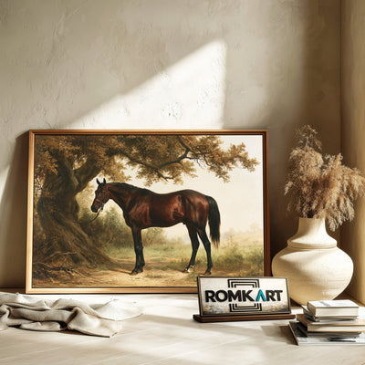 Bay Horse And Large Tree Oil Painting - image 6