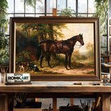 Bay Horse With Two Spaniels Dogs Oil Painting - image 2