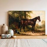 Bay Horse With Two Spaniels Dogs Oil Painting - image 3