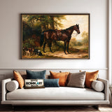 Bay Horse With Two Spaniels Dogs Oil Painting - image 4