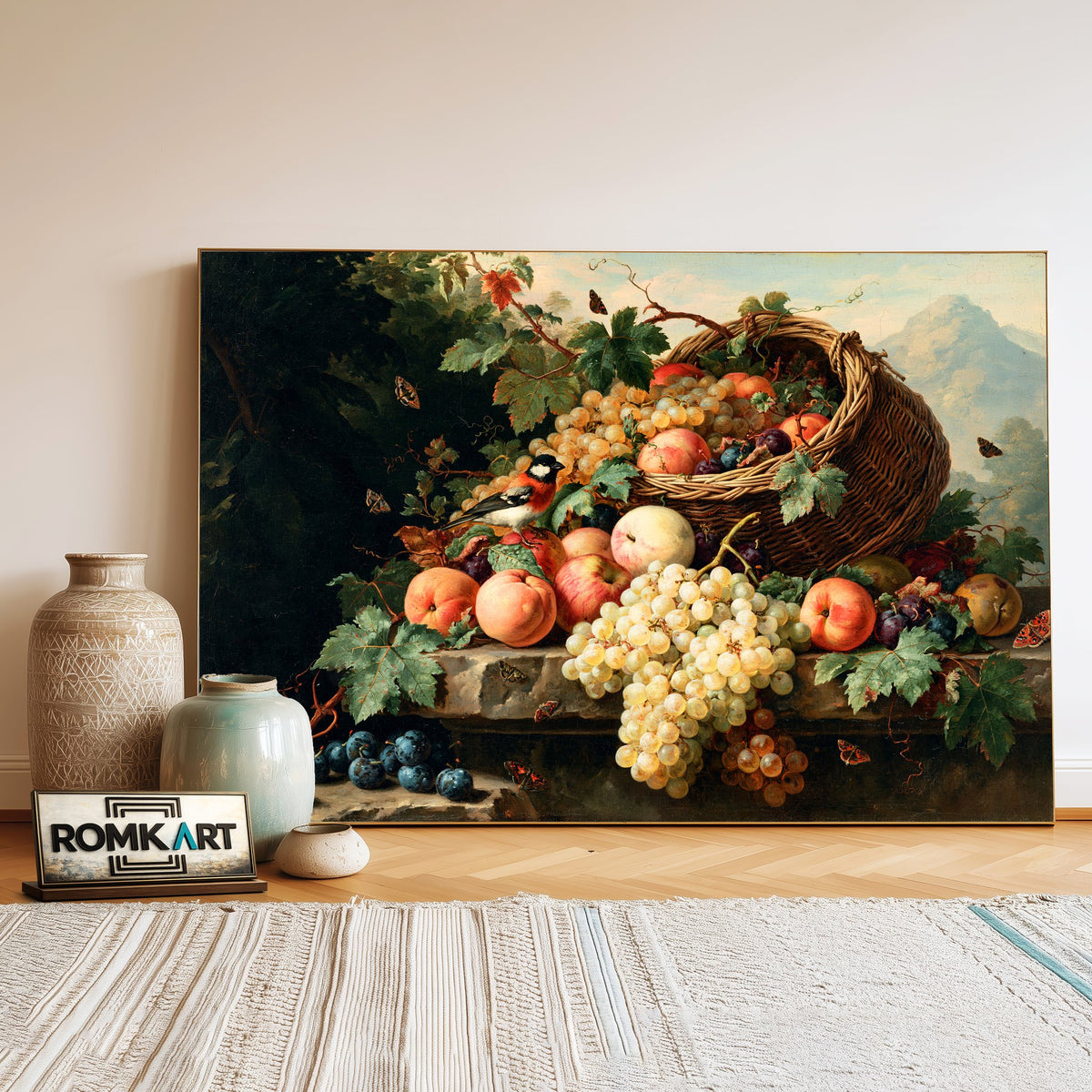 Basket Of Apples Plums And Grapes Oil Painting - image 3