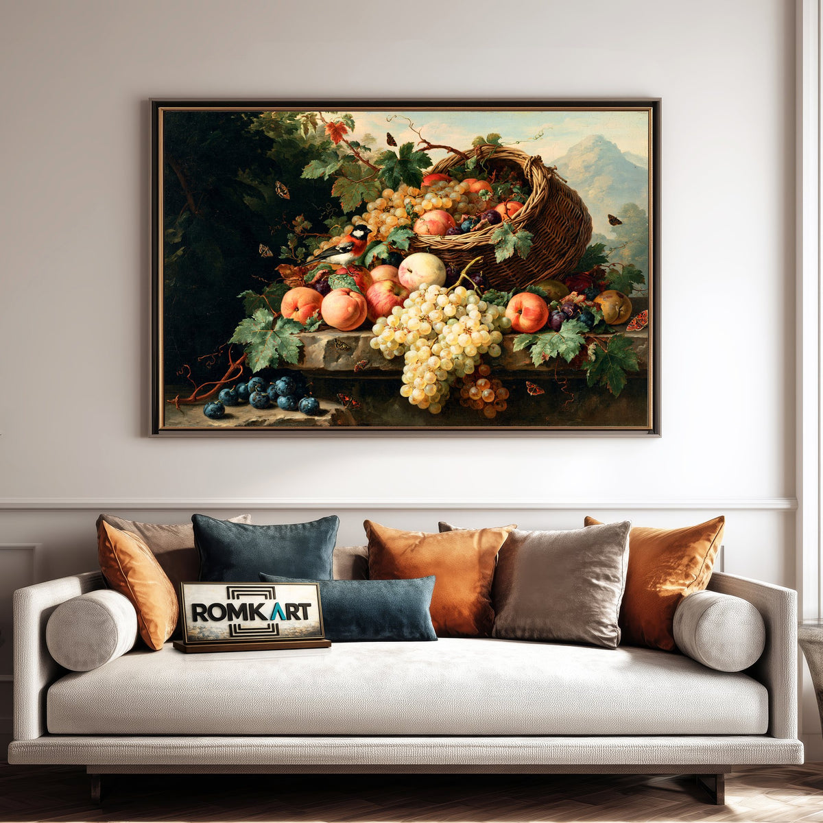 Basket Of Apples Plums And Grapes Oil Painting - image 4