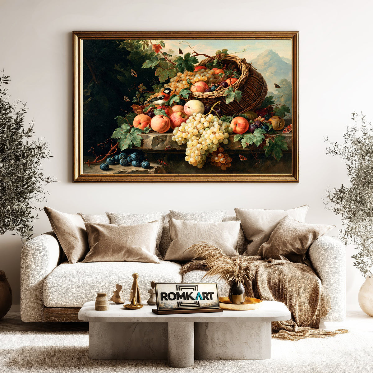 Basket Of Apples Plums And Grapes Oil Painting - image 5