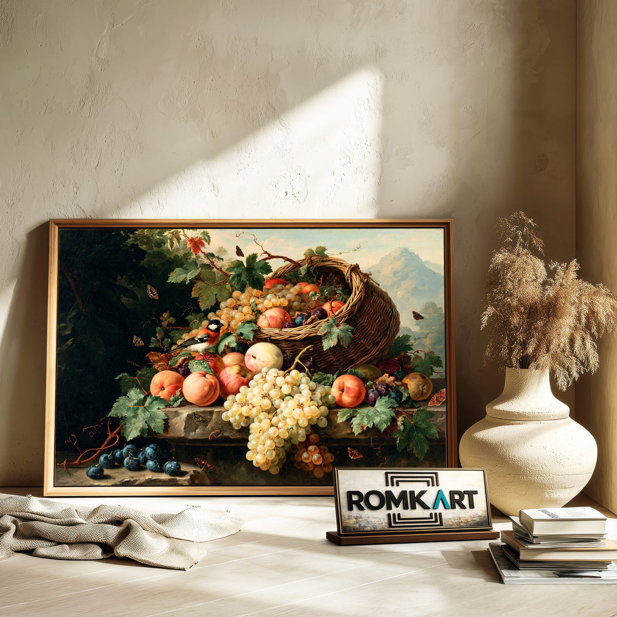 Basket Of Apples Plums And Grapes Oil Painting - image 6