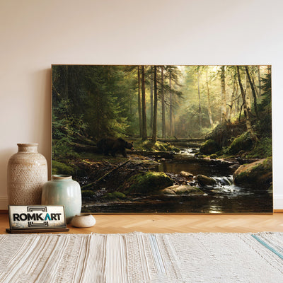 Bear Forest Stream Oil Painting - image 3
