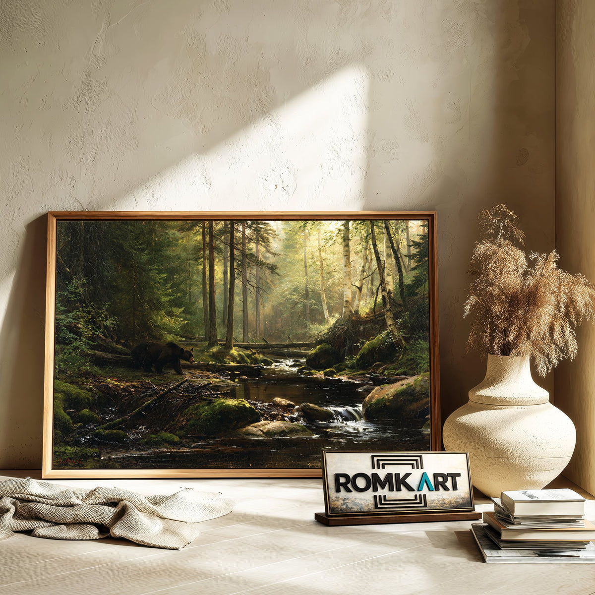 Bear Forest Stream Oil Painting - image 6
