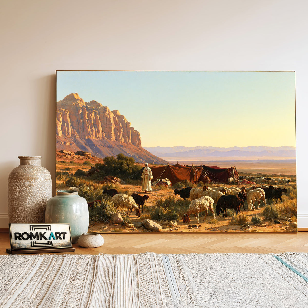Bedouin Encampment In A Vast Desert Landscape Oil Painting - image 3