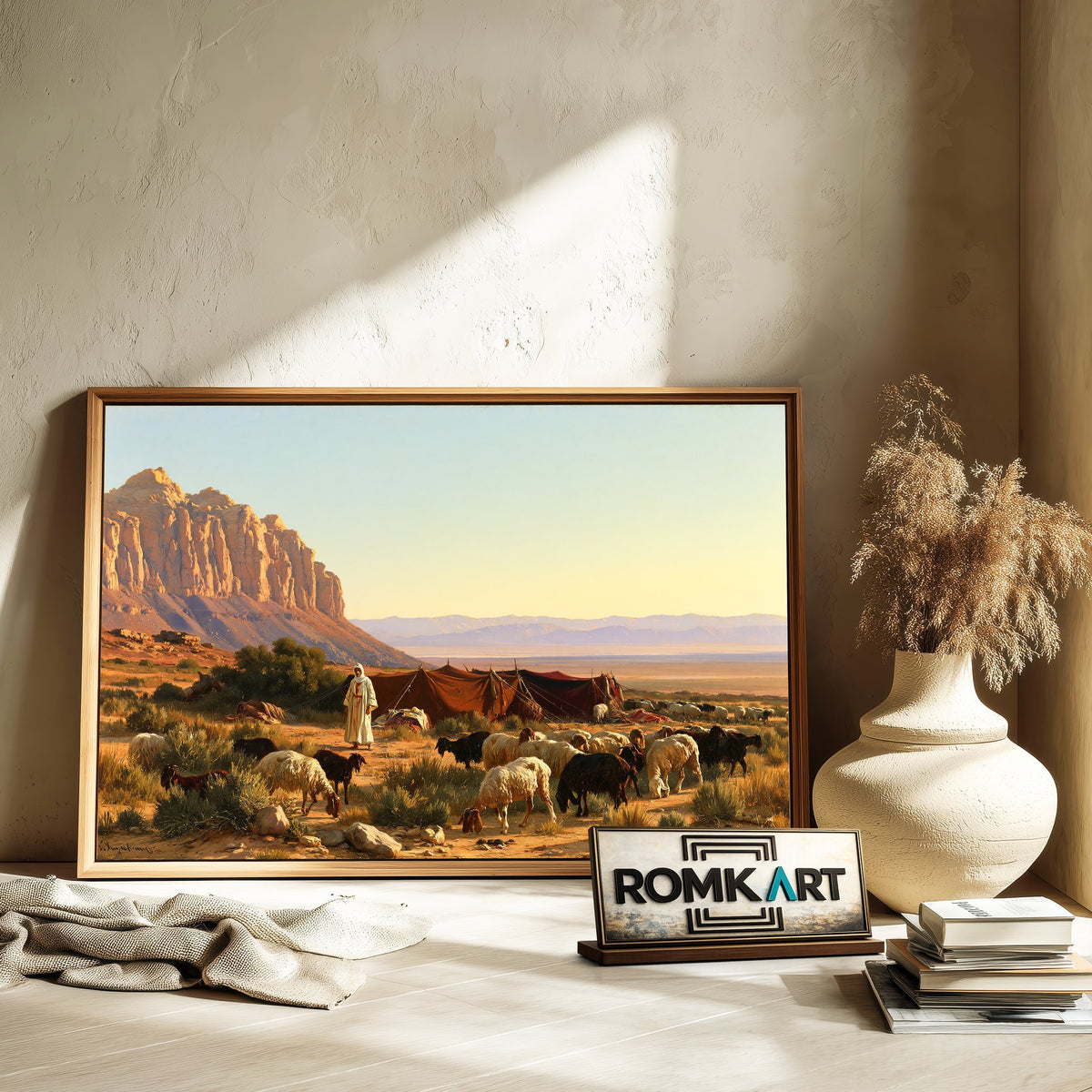 Bedouin Encampment In A Vast Desert Landscape Oil Painting - image 6